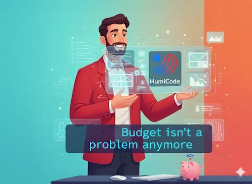 small business owner smiling at laptop using website built by HumiCode