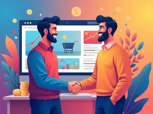 illustration of 2 man partering each other for ecommerce business